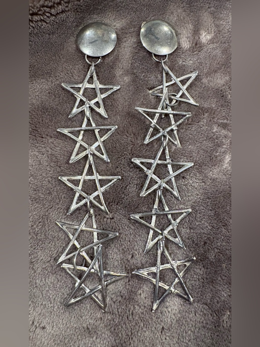 Vintage Silver 5 Star 51/2”Shoulder Duster Earrings New